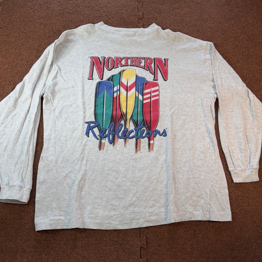 Northern Reflections Vintage Grey Long Sleeve Oar Graphic T-Shirt XL Canada Made